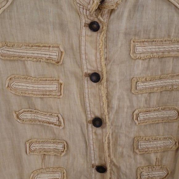 SL Los Angeles Embroidered Linen Military Jacket Womens Large Yellow Boho Su - Picture 9 of 16